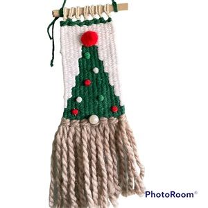 Christmas Santa Gnome Woven Wall Tapestry Handmade One of a Kind